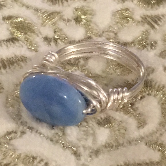 Jewelry - Blue Jade silver plated wire wrapped ring.💍